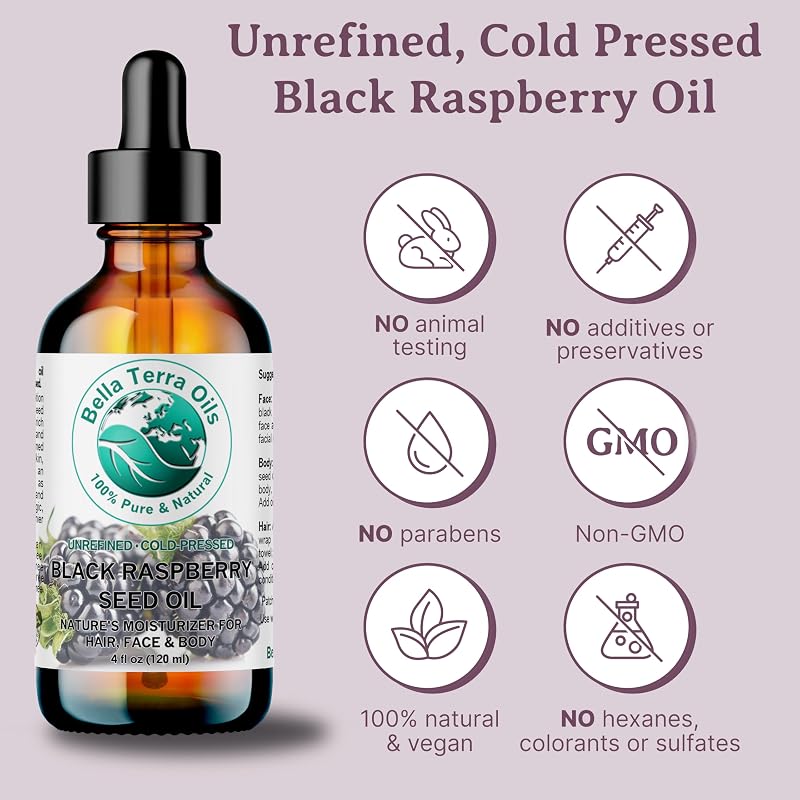 Black Raspberry Seed Oil 8 oz - Cold-Pressed Natural Elixir with Ellagic Acid & Vitamin A