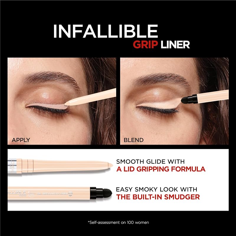 L’Oréal Paris Infallible Grip Gel Eyeliner Pencil - Smudge-Resistant, Waterproof Nude 0.01 Oz (Pack of 3) Desnudo Brillante