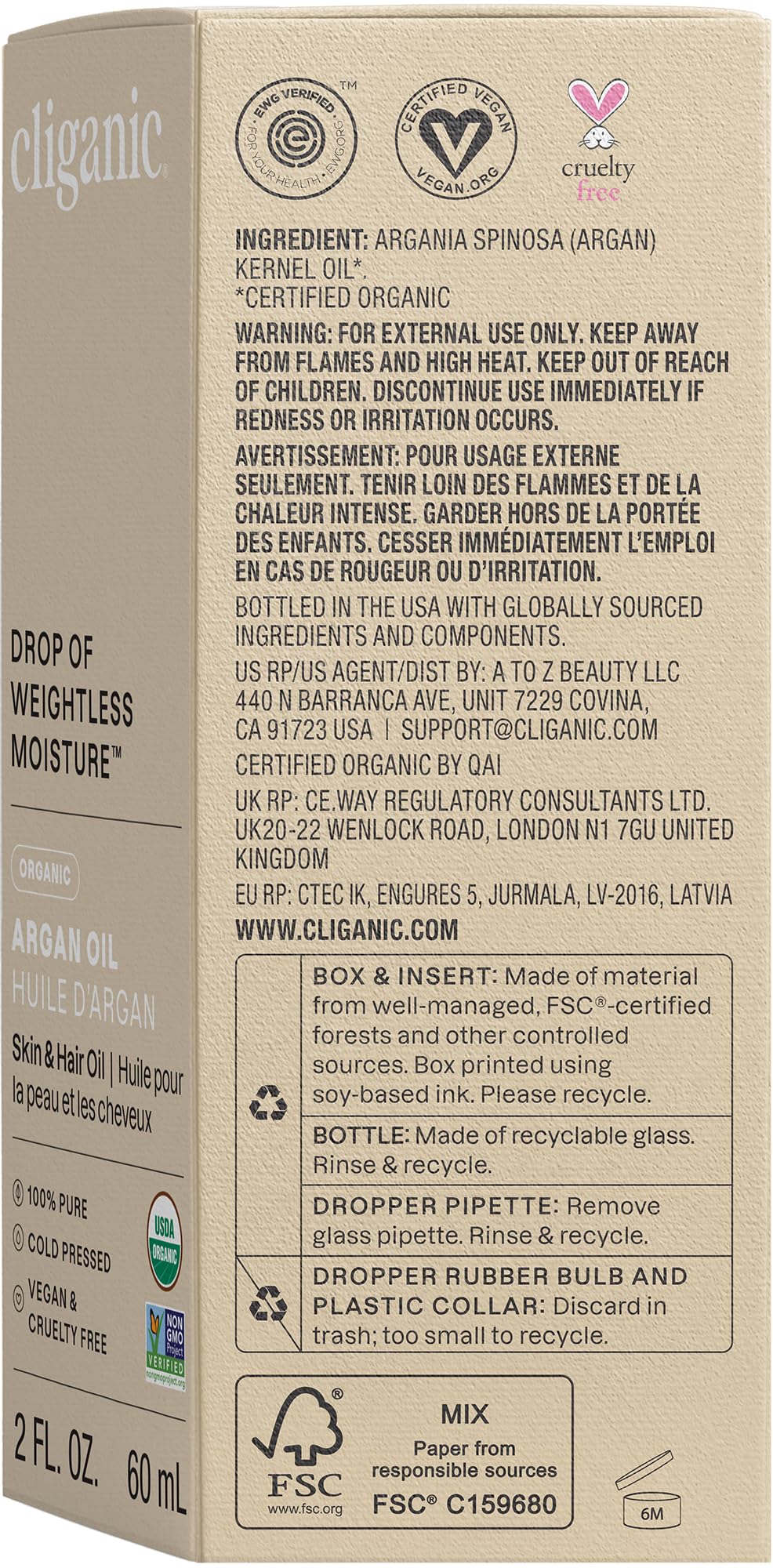 Cliganic Organic Argan Oil, 100% Pure - for Hair, Face & Skin | Cold Pressed Carrier Oil (Packaging May Vary)
