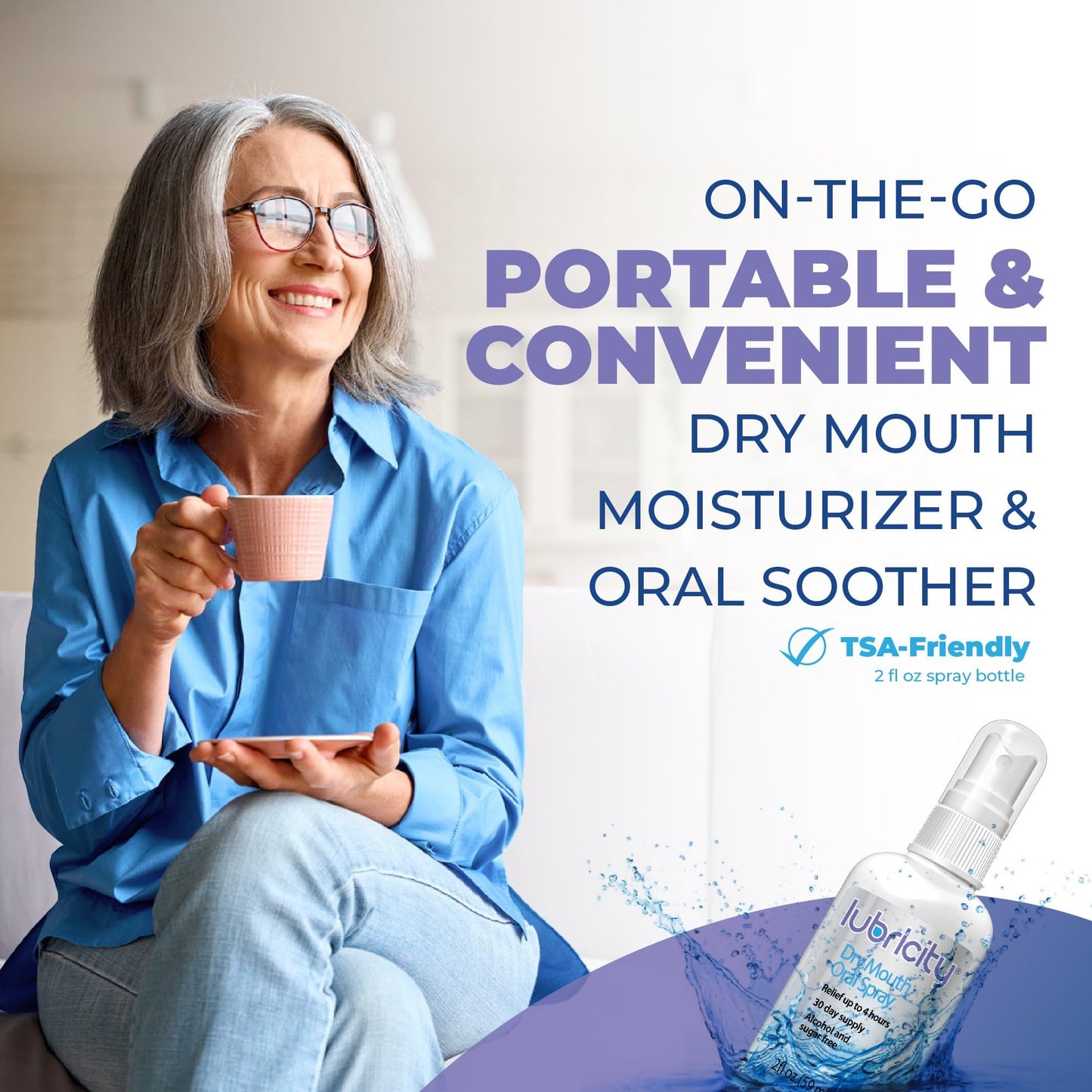 Lubricity Dry Mouth Oral Spray for Symptomatic Relief of Dry Mouth, Flavorless - 2 oz, 30 Day Supply