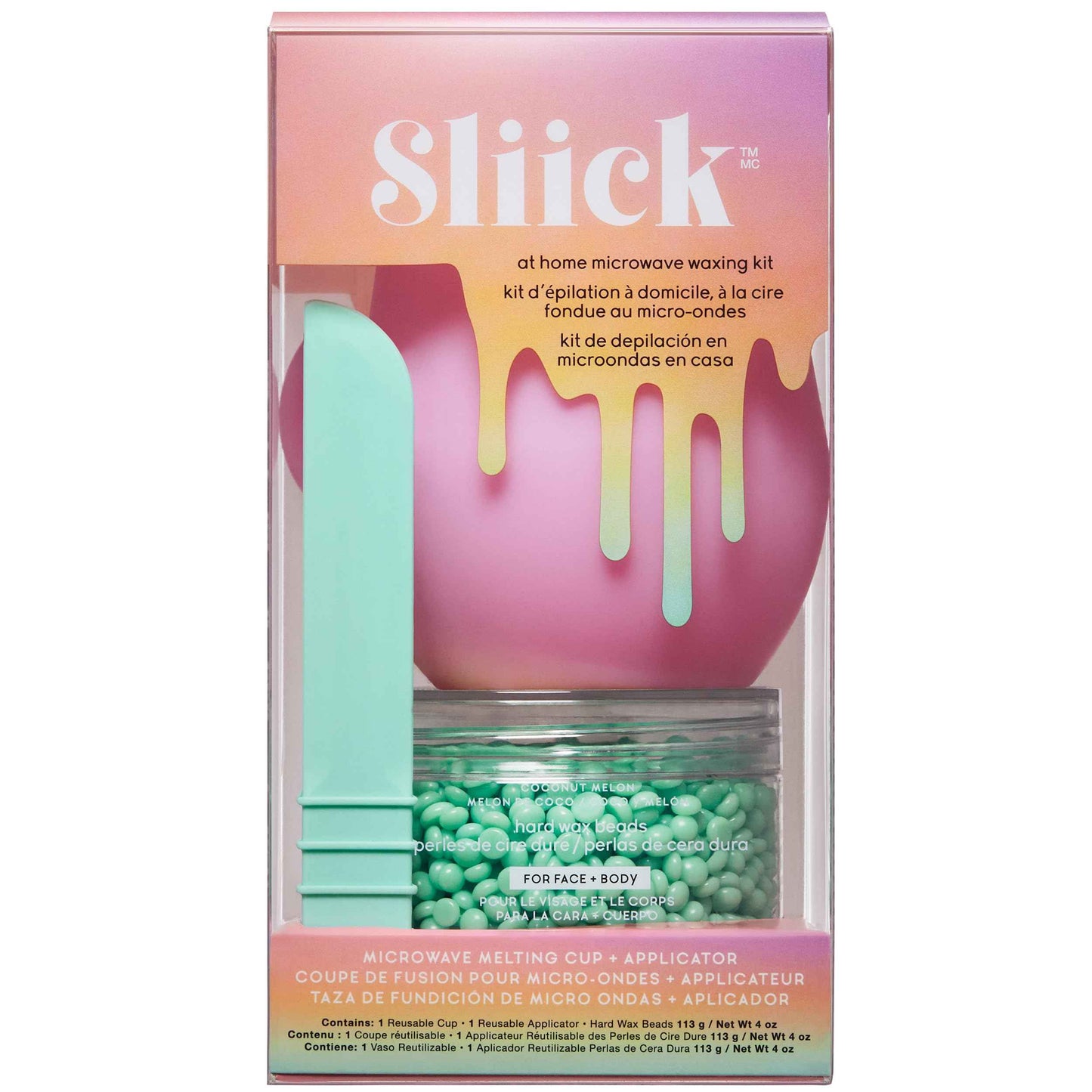 Sliick At Home Waxing Kit for Women, Pink – Coconut Melon, Hard Wax Kit for Hair Removal, Microwave Melting Cup, Applicator & Beads, At Home Wax Set