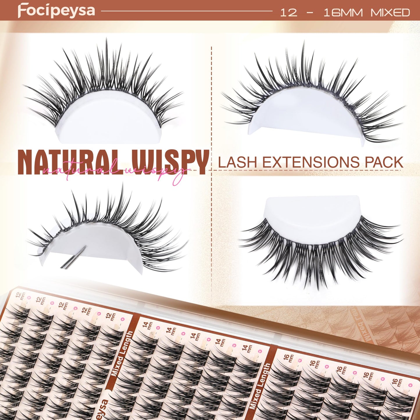 Focipeysa Manga Eyelashes Clusters Wispy Eyelashes Extensions 12-16mm Natural Manga Eyelash Clusters Salon Effect Pestañas Postizas Naturales Spiky Individual Lash Extensions at Home