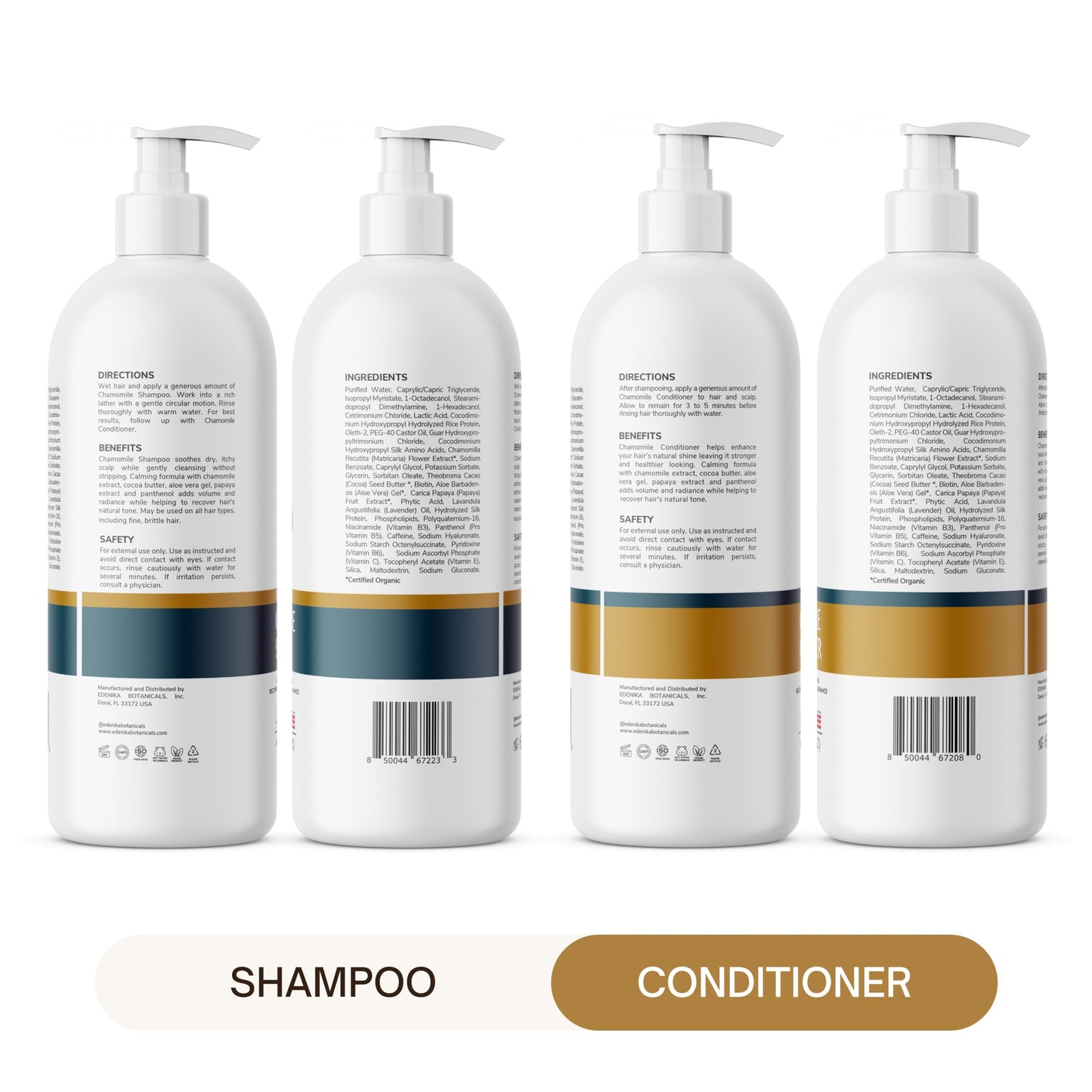 Edenika Botanicals Chamomile Shampoo and Conditioner Set, Calming Formula with Certified Organic and Natural Ingredients Intense Nourishment Makes Hair Feel Soft and Smooth 16oz Each