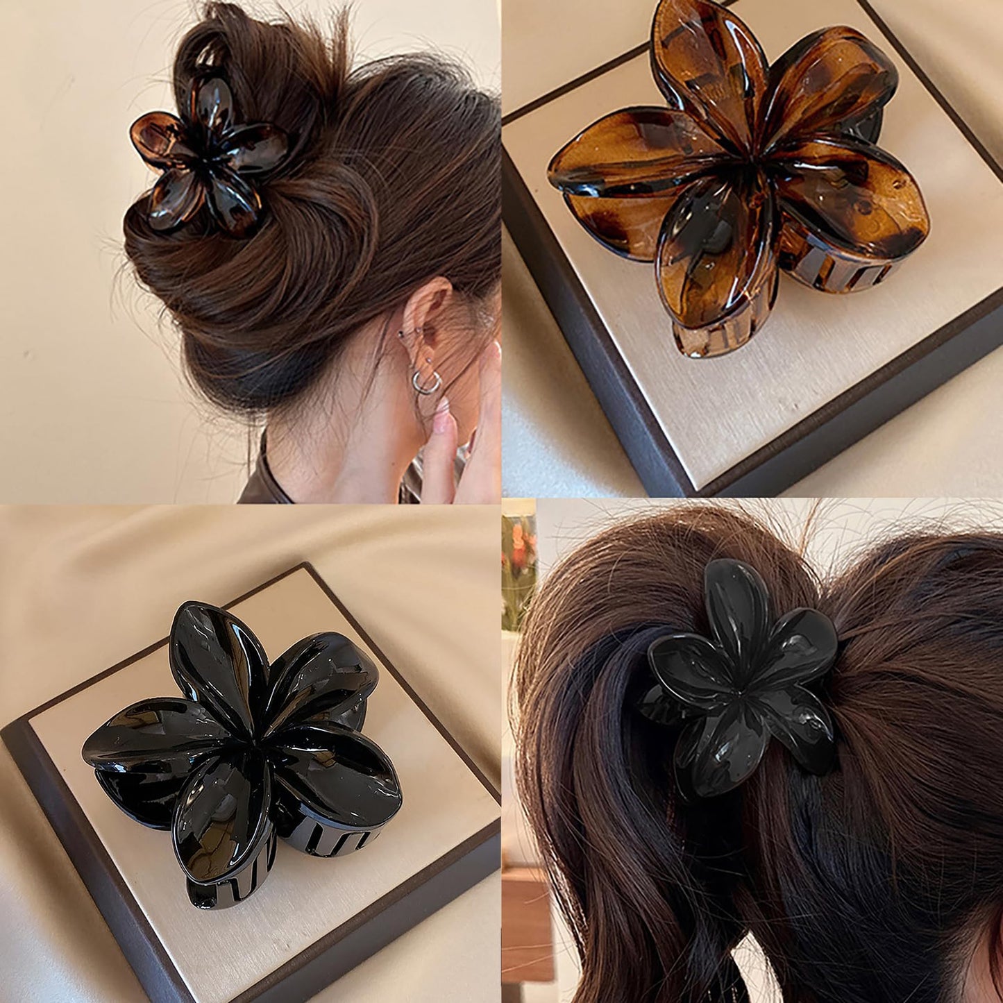 3Pcs Large Hair Claw Clips for Thick and Thin Hair,Tropical Flower Clips,Non-slip Plumeria Claws Beach Accessories for Women Beach Wedding Summer Vacations Party Decorations Daily Use,Style 8