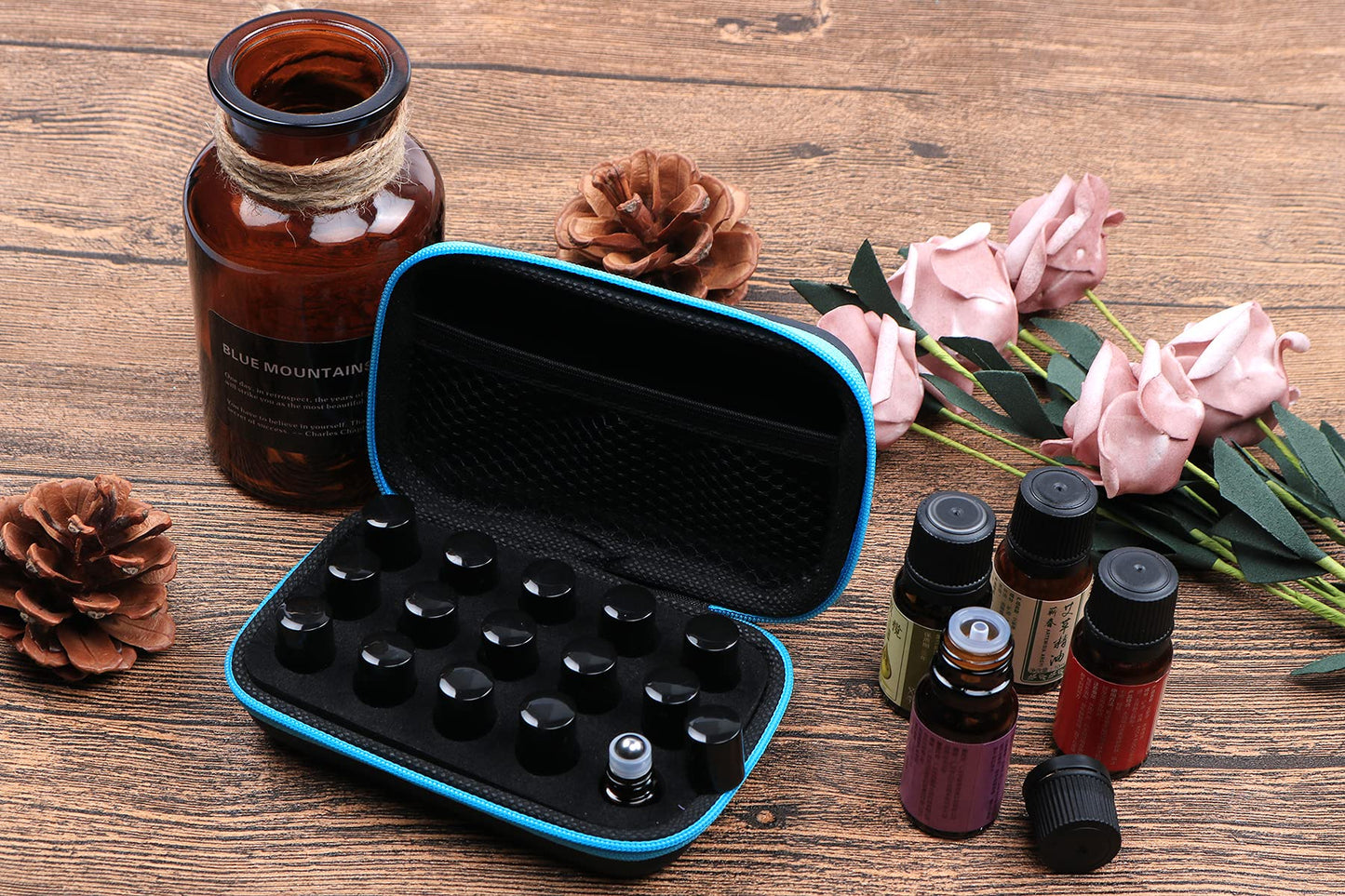 Furnido 25 Pack 1ml Amber Glass Roll on Bottle For Essential Oils,Perfume Vial with Stainless Steel Roller Ball,Black Caps Mini Sample Vials Cosmetics Small Container