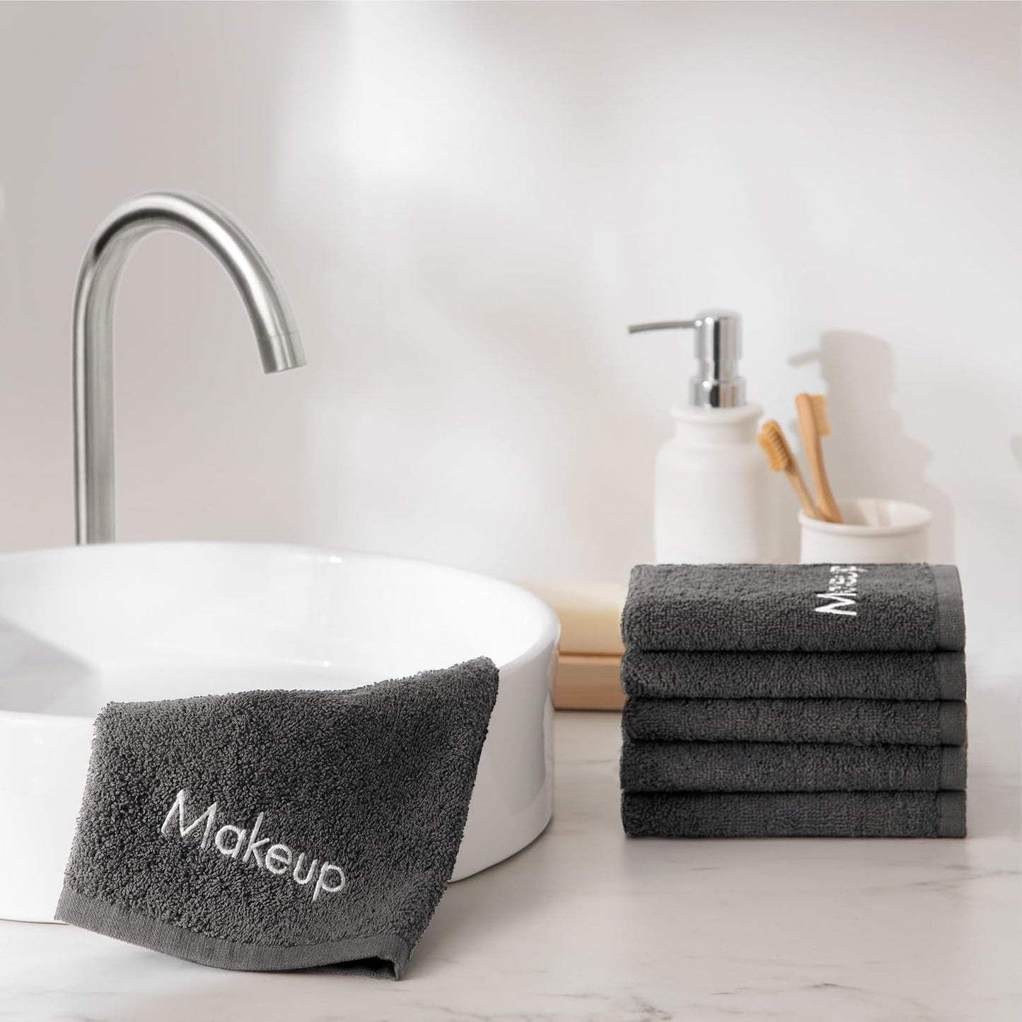 Arkwright Cotton Makeup Towels - 6 Pack, Soft FingerTip Washcloths for Bathroom & Artists, 11x17 in, Black