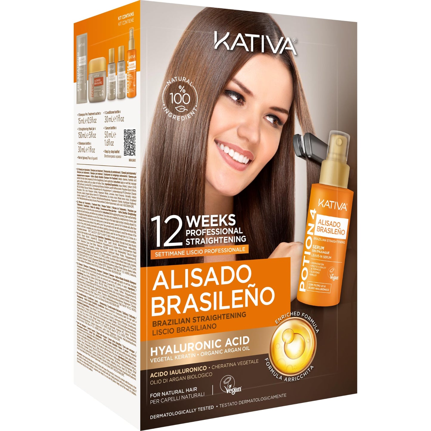 Kativa Brazilian Keratin Straightening Treatment at Home with Hyaluronic Acid and Premium Serum | Keratin