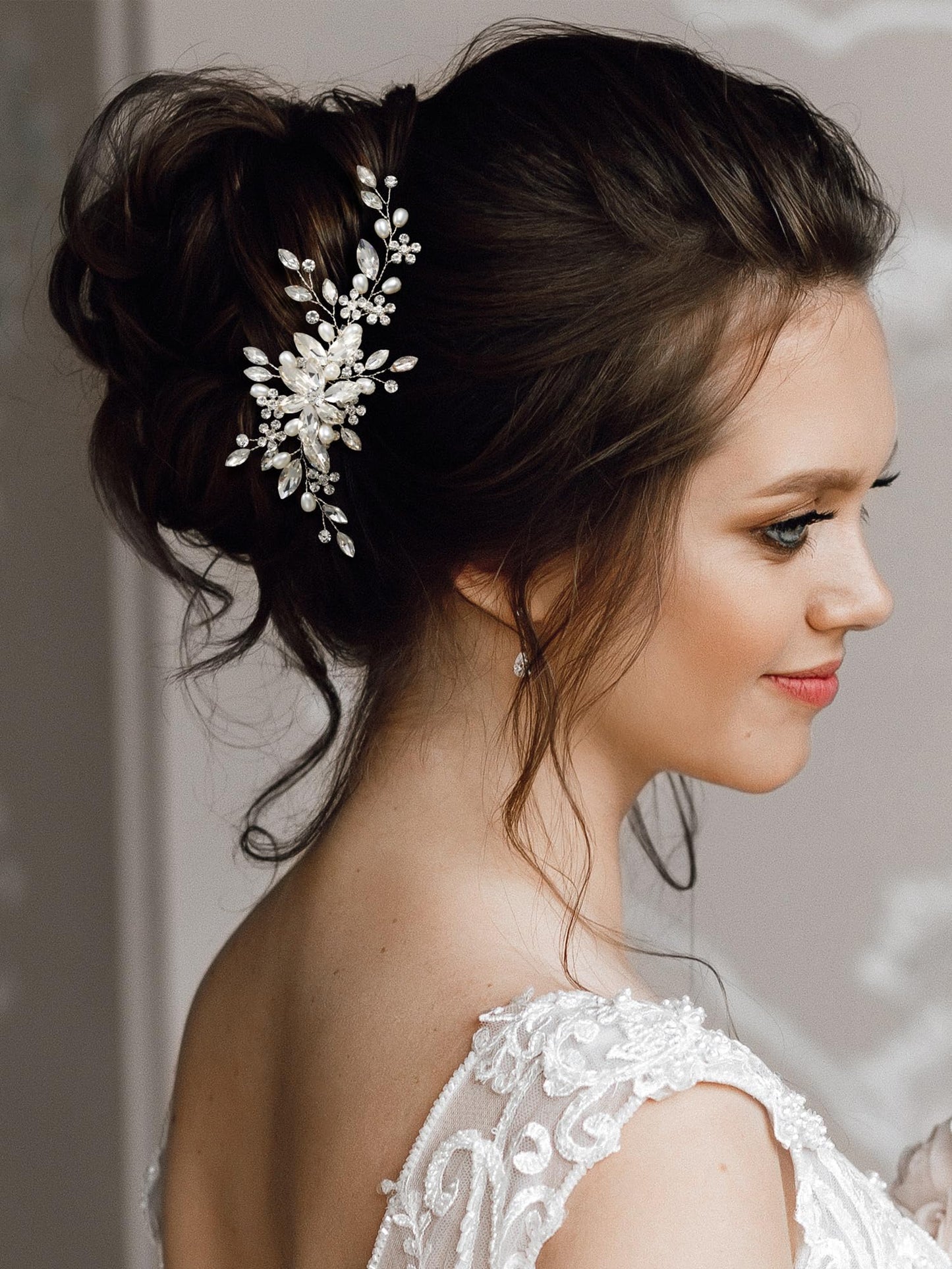 SWEETV Wedding Hair Comb Pearl Bride Hair Pins Flower Hair Piece Rhinestone Bridal Hair Accessories for Women and Girls