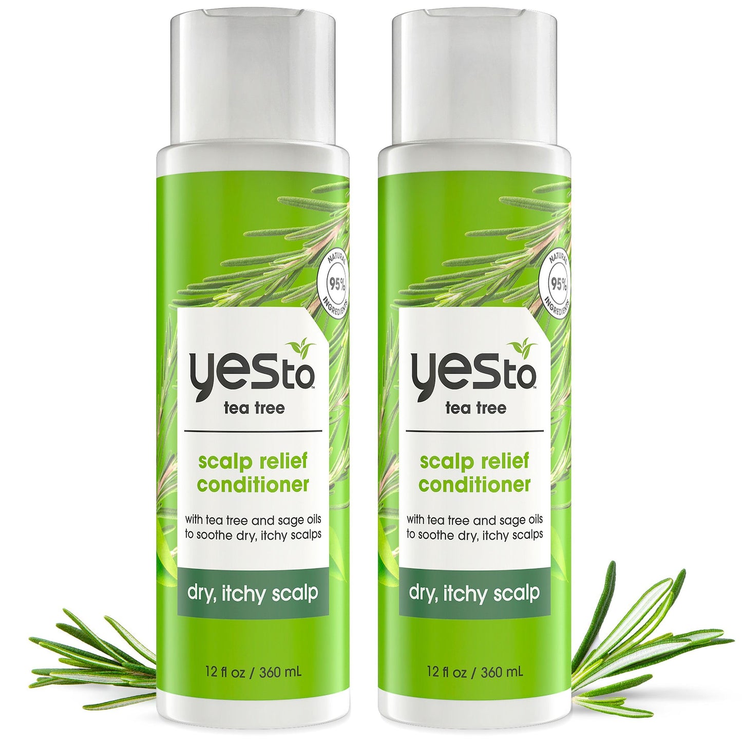 Yes To Tea Tree Scalp Relief Conditioner, Finishing Step To Calm Dry Itchy Scalp, Hydrates & Softens Hair With Long Lasting Moisture, With Tea Tree & Sage Oil, Natural, Cruelty Free, 12 Fl Oz 2PK