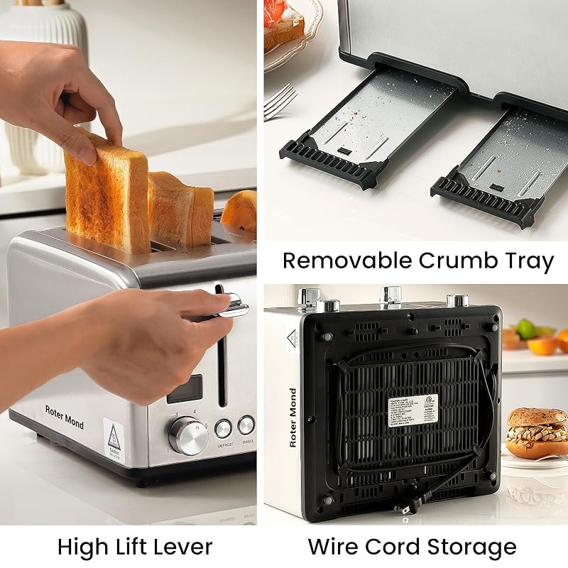 Countdown 4-Slice Toaster with Extra Wide 1.5" Slots, Bagel/Defrost/Cancel - Silver, 1650W