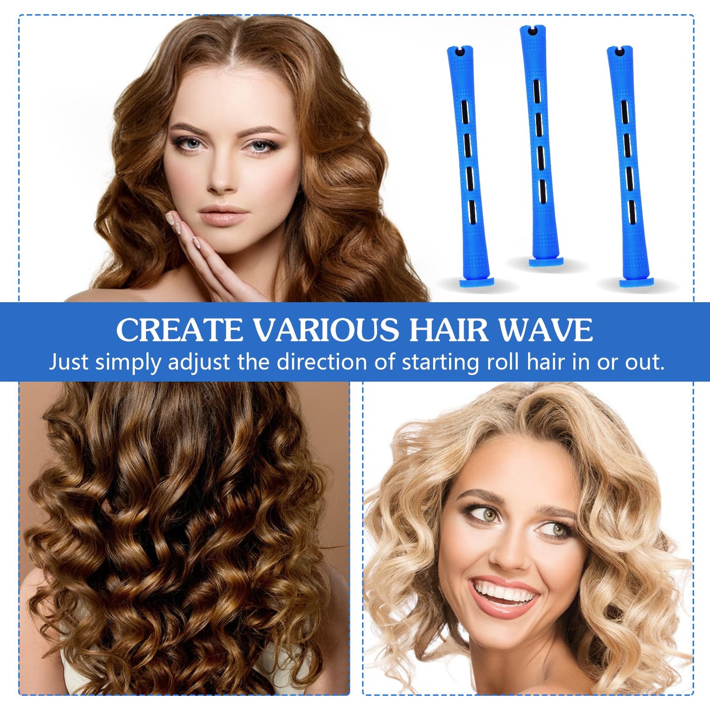 20 Pcs Perm Rods For Short Hair Small Plastic Hair Perming Rods And Rollers Curling Roller Perm Rod Medium For Long Hairs (Blue, 0.35 Inches)