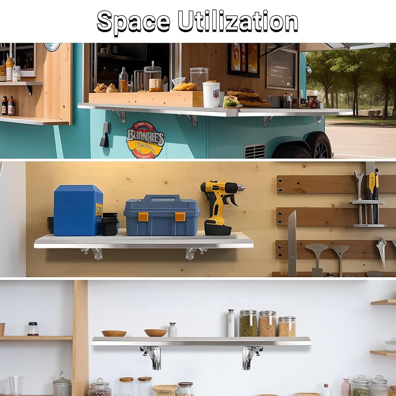 36" x 18" Folding Concession Shelf - Stainless Steel Kitchen/Truck Organizer (Variation: 36" x 18")