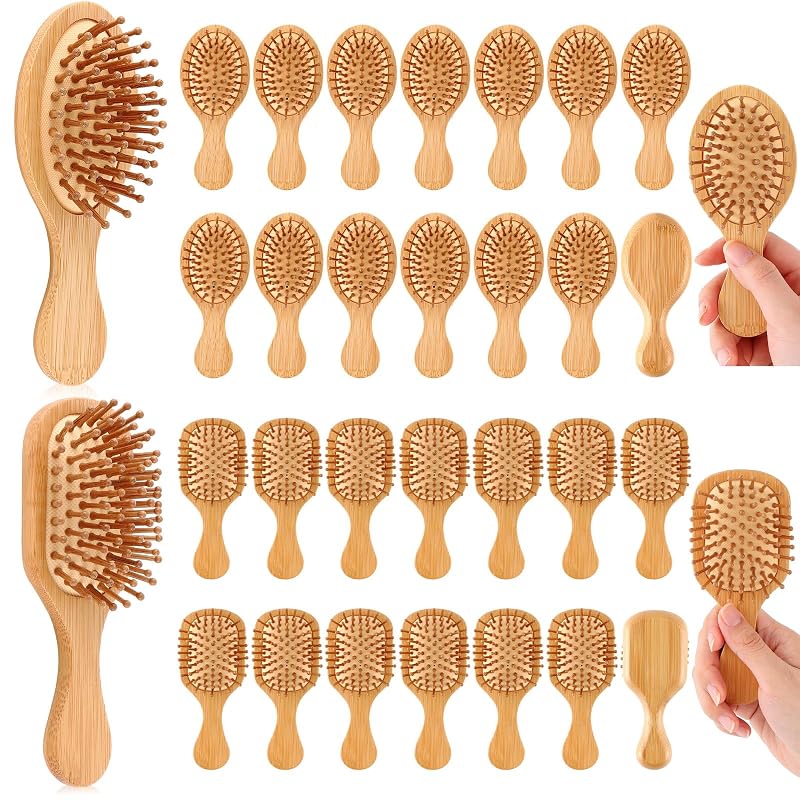 FoldTier 50-Piece Mini Bamboo Hair Brush Set - Travel Paddle Hairbrushes