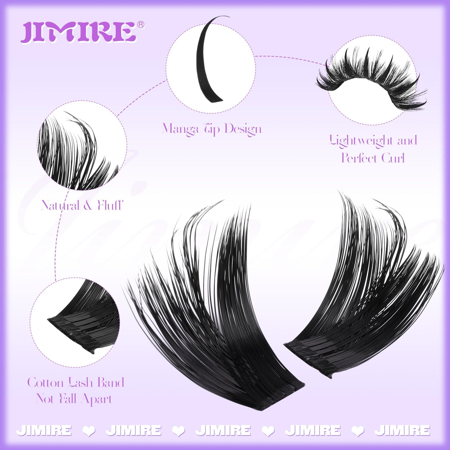 JIMIRE Volume Lash Clusters 12-18MM D Curly Thick Mink Cluster Eyelash Extensions with Spiky Wispy Lash Clusters and Bottom Lashes Extensions 216Pcs DIY at Home