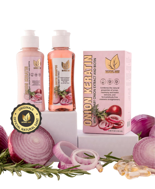NATURAL SANT - Onion Keratin DuoBox 120ml – Deep Repair & Smoothing for Dry, Damaged Hair, Frizz Control & Heat Protection with Biotin & Rosemary