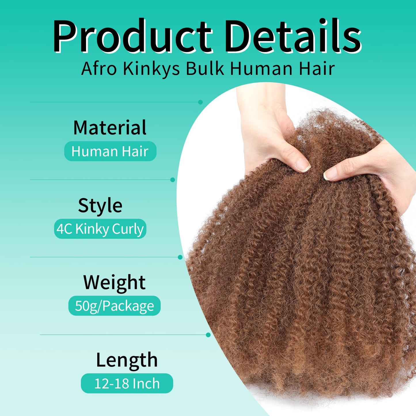 Humistwbiu Afro Kinkys Bulk Human Hair for Dreadlocks Extensions Repair Locs/Twists/Braids 14 Inch 4C Afro Kinky Curly Human Hair 1 Pack 50 Gram 30#
