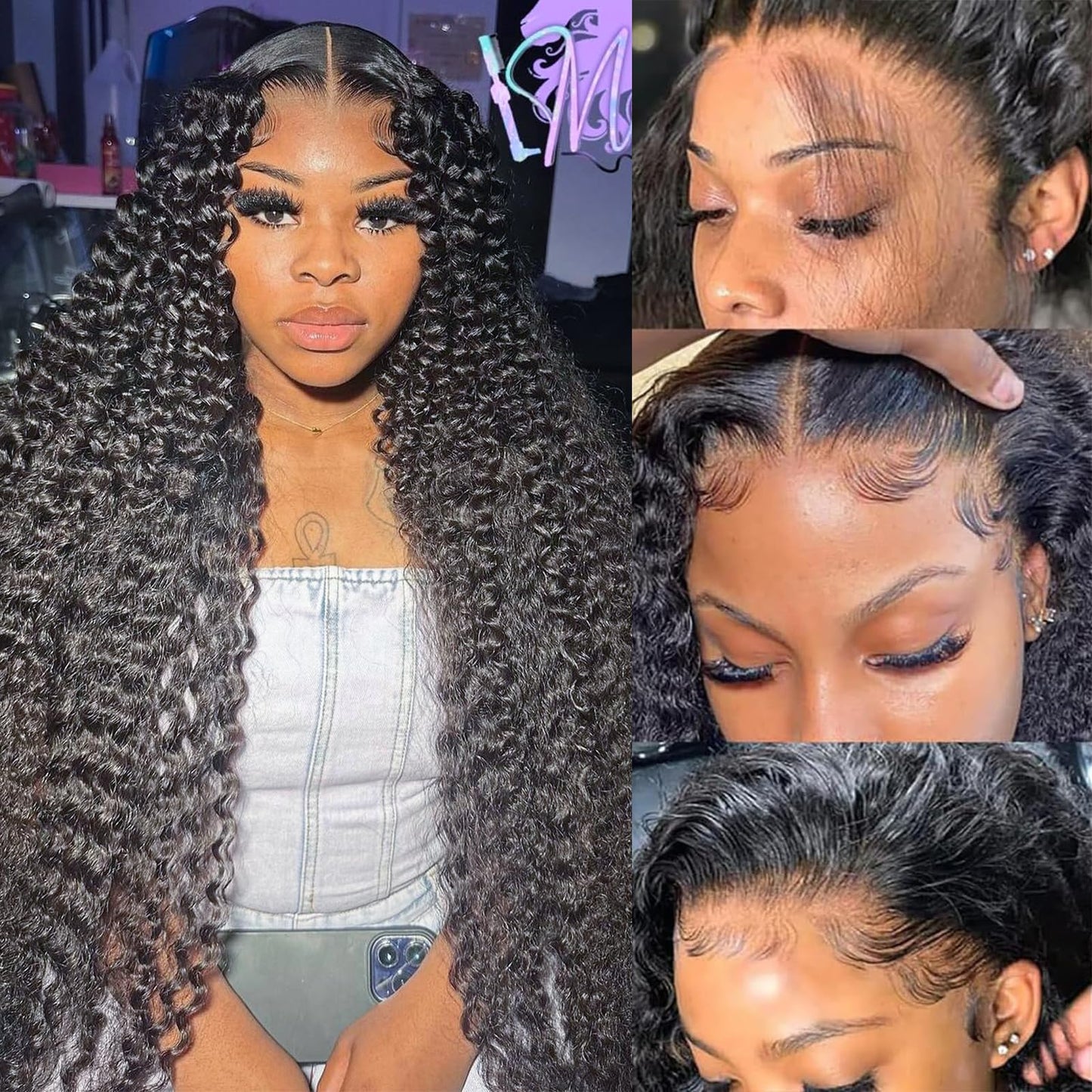 Arseomi Deep Wave Wigs Human Hair 200 Density 13x6 HD Lace Frontal Wigs Human Hair Pre Plucked Bob Wig Short Curly Lace Front Wigs for Women (10 Inch)