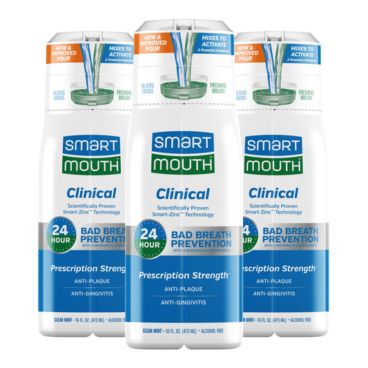 SmartMouth DDS Activated Clinical Mouthwash - for Fresh Breath - Clinical Strength Mouthwash for Gum Health, Gingivitis & More - Clean Mint Flavor, 16 fl oz (3 Pack)