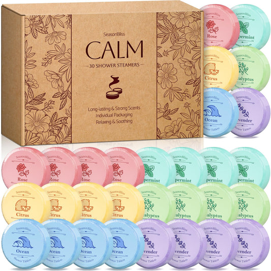 Shower Steamers 30 PCS with Individually Wrapped, Shower Bombs for Women with 6 Rich Scents, Rose Peppermint Citrus Eucalyptus Ocean Lavender, Christmas Birthday Mother's Day Present for Mom Wife Men