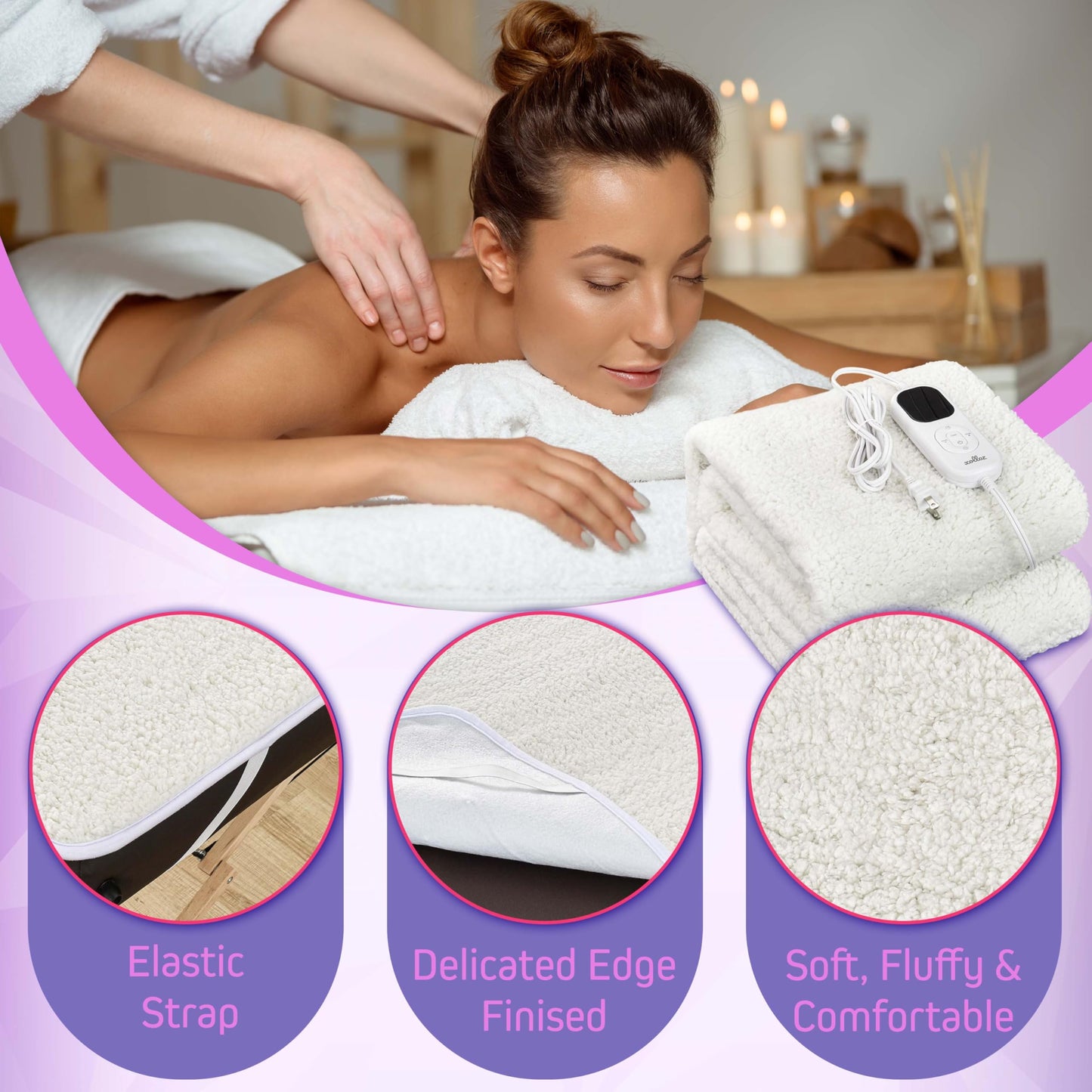 Massage Table Warmer Heating Pad – 71"x31" Heated Massage Pad with Adjustable Temperature (104°F–131°F), Auto Shut-Off, Sherpa Fabric, Ideal Massage Blanket & Bed Warmer for Table Use