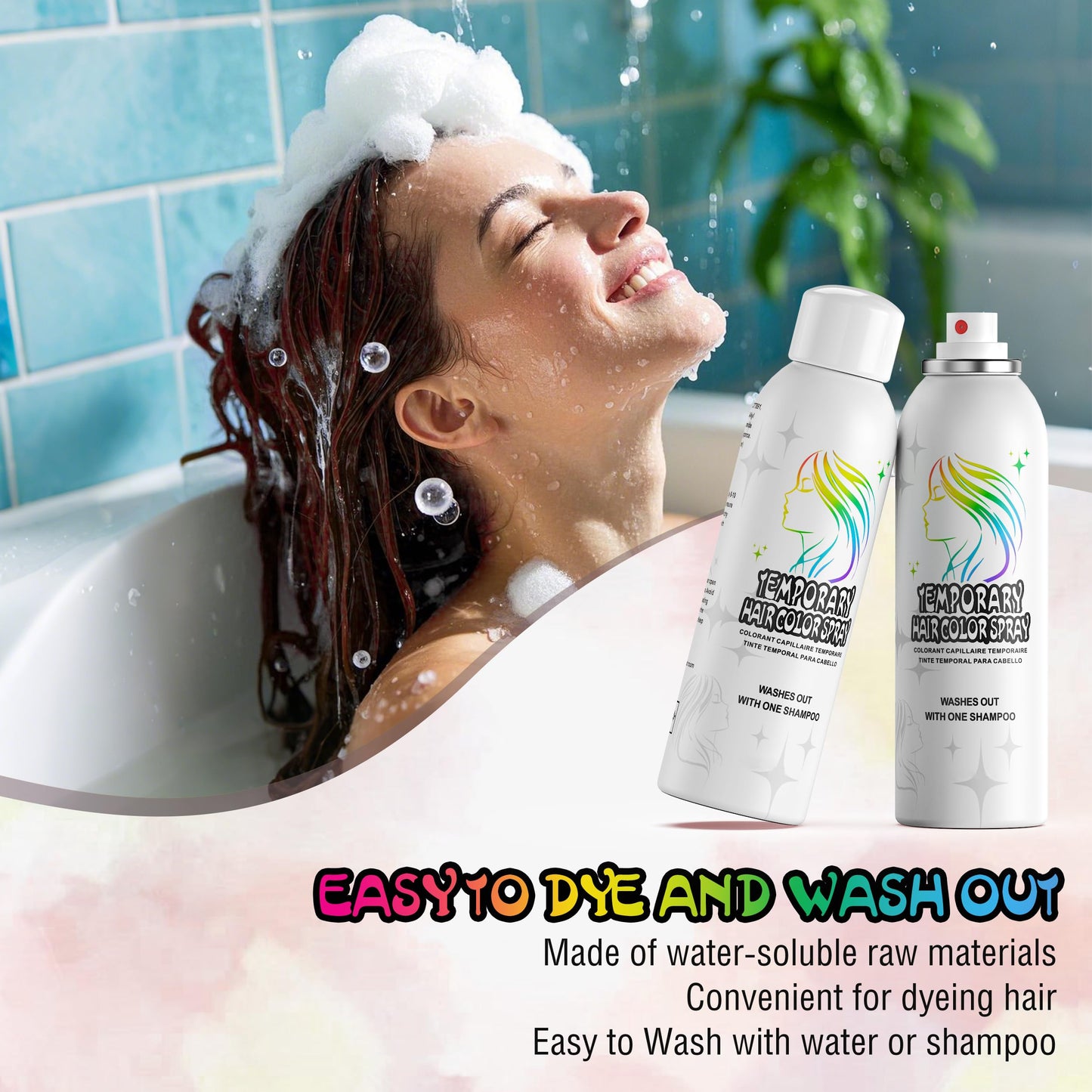 Black Temporary Hair Color Spray - Gentle Formula, Washable & Non-Sticky | Instant Hair Dye Alternative for Adults | Halloween, Costume, Party Makeup, 150ml