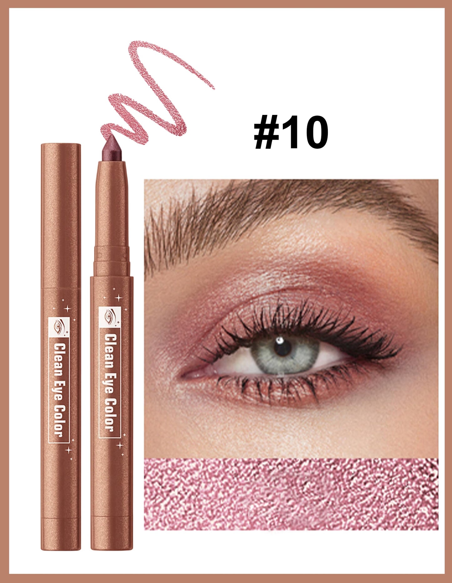 Erinde Cream Eyeshadow Stick, Metallic Eye Brightener Stick, Shimmer Creamy Eye Shadow Sticks with Built-in Sharpener, Long Lasting Waterproof Glitter Highlighter Eye Liner Pencil, 10