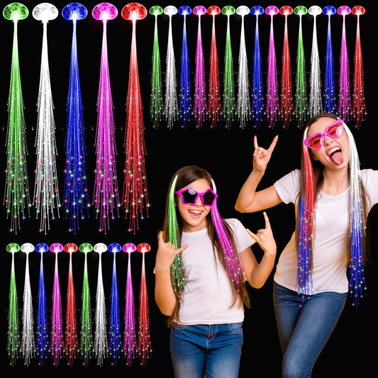 30 Pack LED Lights Hair Light-Up Fiber Optic LED Hair Barrettes Extensions Light Flashing Fiber Optic Hair Braid Barrettes Hair Clips for Party Favors Festival Party Bar Concert