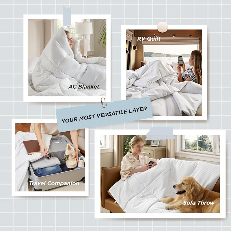 Bedsure Lightweight Duvet Insert Queen 88x88 150GSM Down Alternative - White Stripe