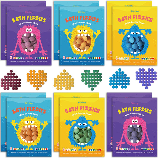 Bath Color Tablets for Kids, 360 Count Colour Changing Bathfizzies for Kids Boys Girls (12 Pack, 30 Tabs Each), Fizzy Tub Colors Bath Water Coloring Tablets, 6 Bright Colors, Nontoxic Fragrance Free