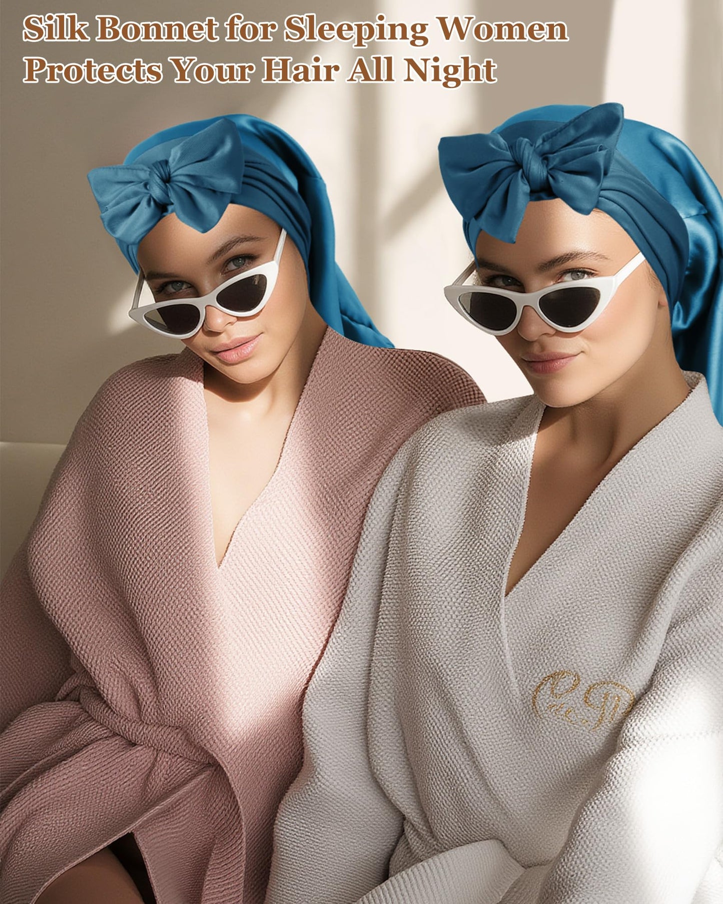 100% Mulberry Silk Bonnet for Sleeping Women Braid Bonnet for Long Hair with Elastic Tie Band Hair Wrap for Braids Curly Hair