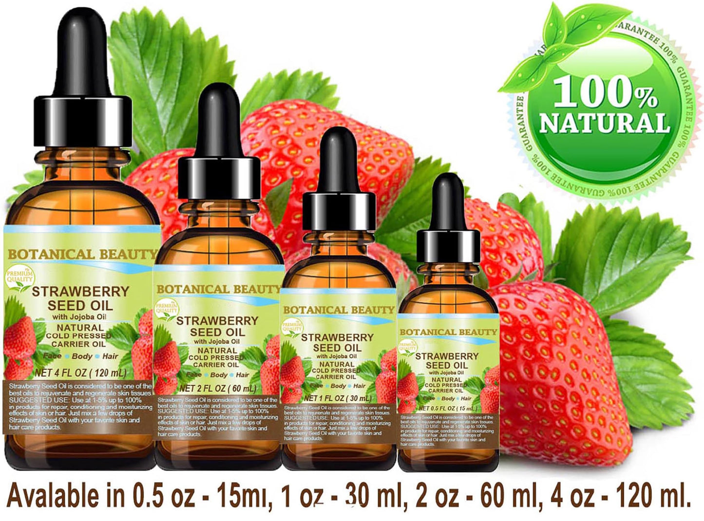 Botanical Beauty STRAWBERRY SEED OIL 100% Pure Natural Moisturizer. Cold Pressed Carrier oil. 1 Fl.oz.- 30 ml. For Face, Skin, Hair, Lip, Nails. Rich in Omega-3, Vitamin C, Vitamin E