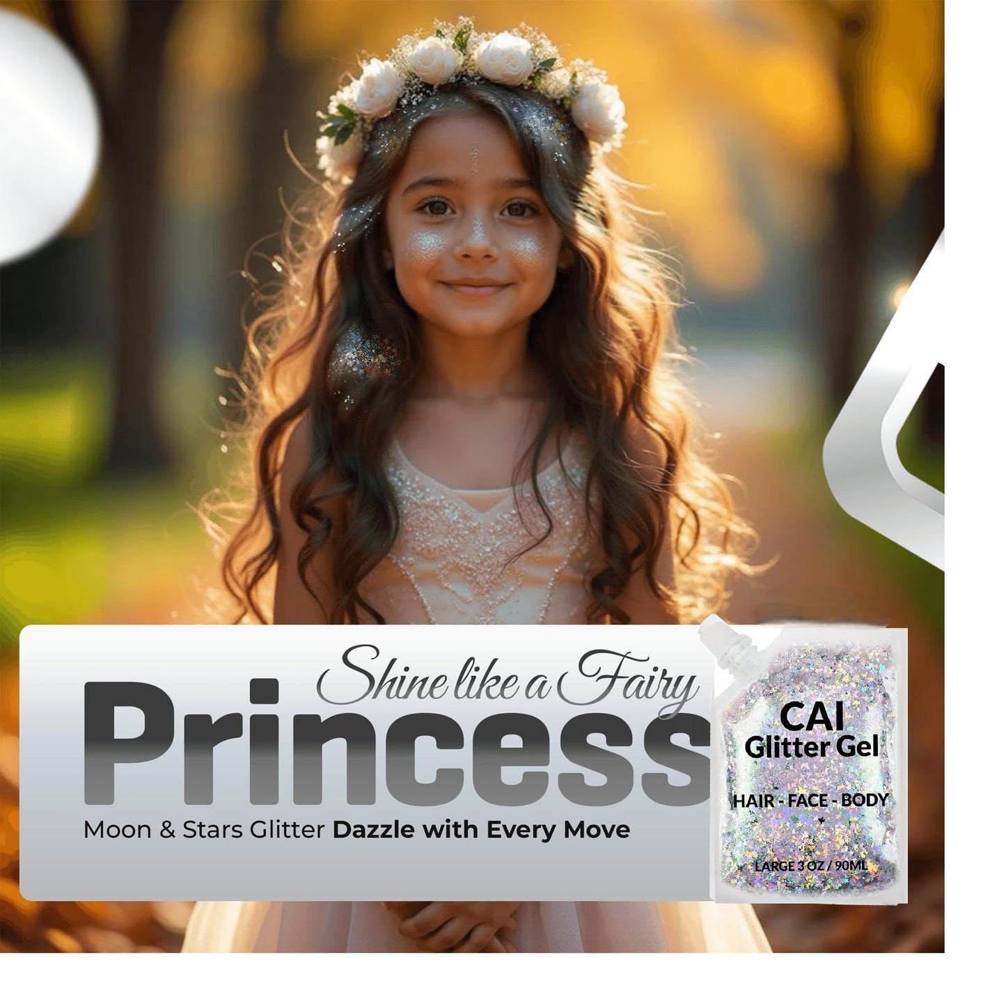 Face, Body & Hair Glitter Gel – Halloween Glitter for Kids and Women – 3 Oz Cosmetic-Grade Gel w/Moon & Stars for Festivals & Halloween Party, Easy Apply & Wash Off - Blue 2Pack