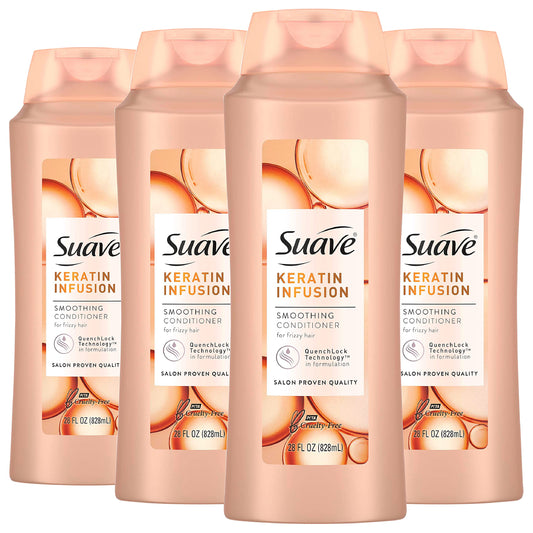 Suave Professionals Smoothing Conditioner For Dry Hair Keratin Infusion Hair Conditioner with 48-hour Frizz Control 28 oz, Pack of 4