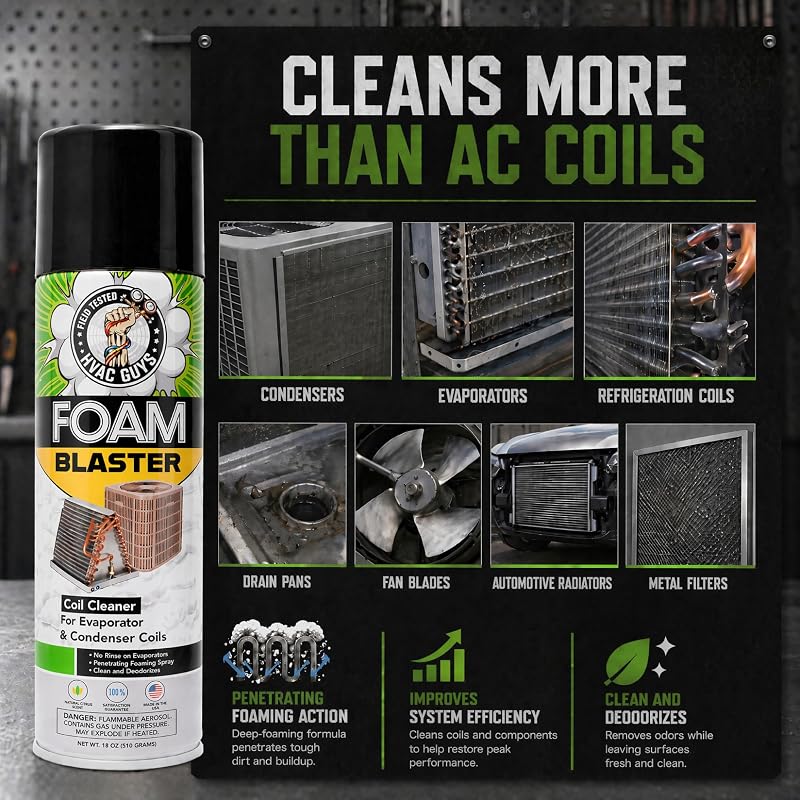 Leak Saver Foam Blaster 18 Fl Oz (Pack of 6) AC Coil Cleaner Foam Spray - No-Rinse Evaporator & Light-Rinse Condenser