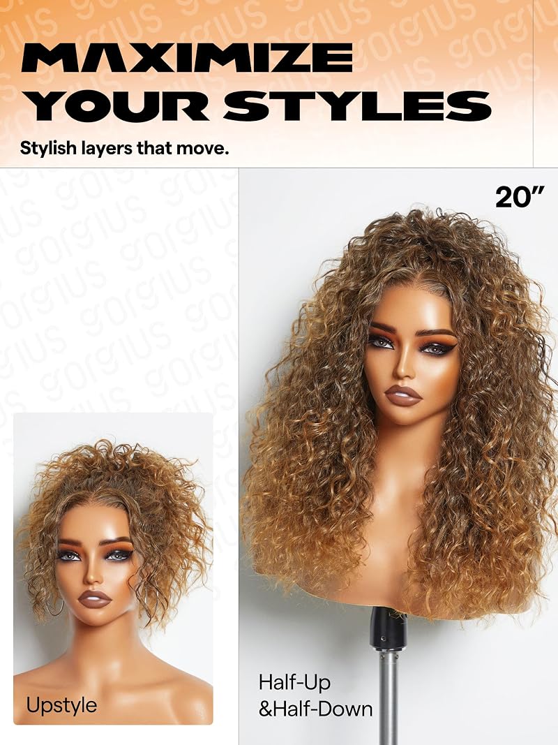 Ombre Kinky Curly Lace Front Wig 20 Inch – Deep Curly #T227T Deep Brown to Strawberry Blonde