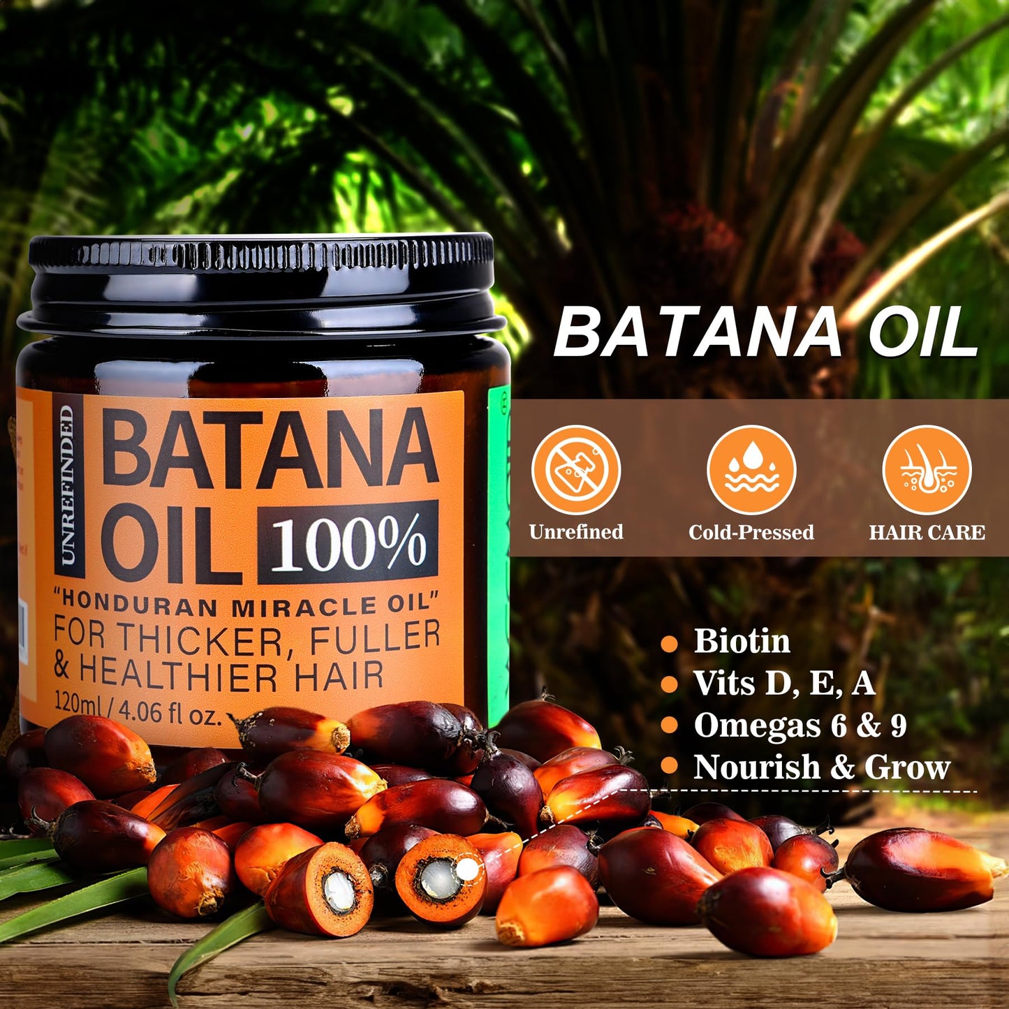 Raw Batana Oil for Hair Growth Dr Sebi, 100% Pure Organic Batana Hair Mask from Honduras, Wild Growth Hair Oil, Scalp Oil Promotes Hair Thickness, Prevents Loss for Men & Women, 4.06 fl oz (1 Pack)
