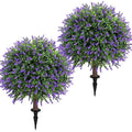 Lavender Topiary Ball Tree with Ground Spike – 25" Artificial Plant, Set of 2 (Variation: Lavender)