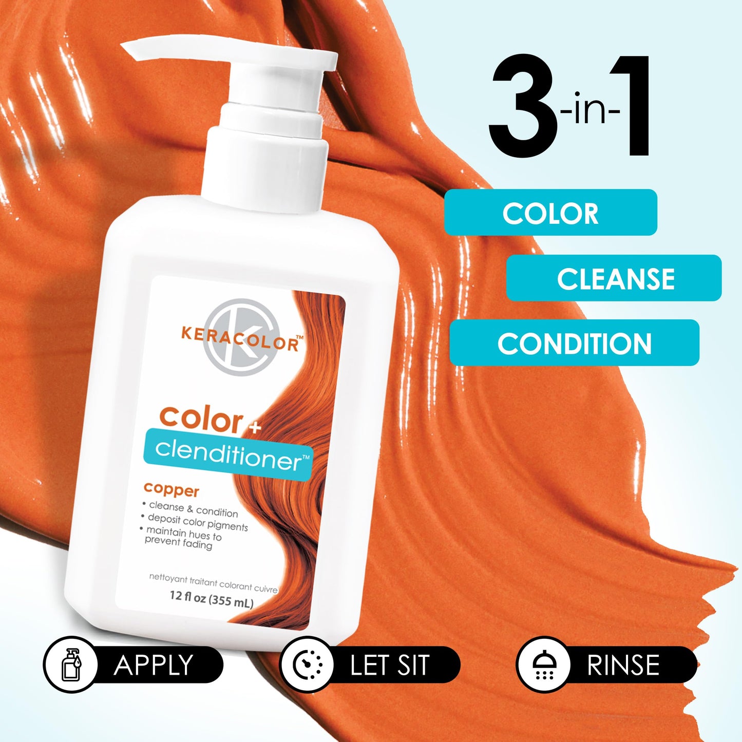 Keracolor Clenditioner COPPER Hair Dye - Semi Permanent Hair Color Depositing Conditioner, 12 Fl. Oz.