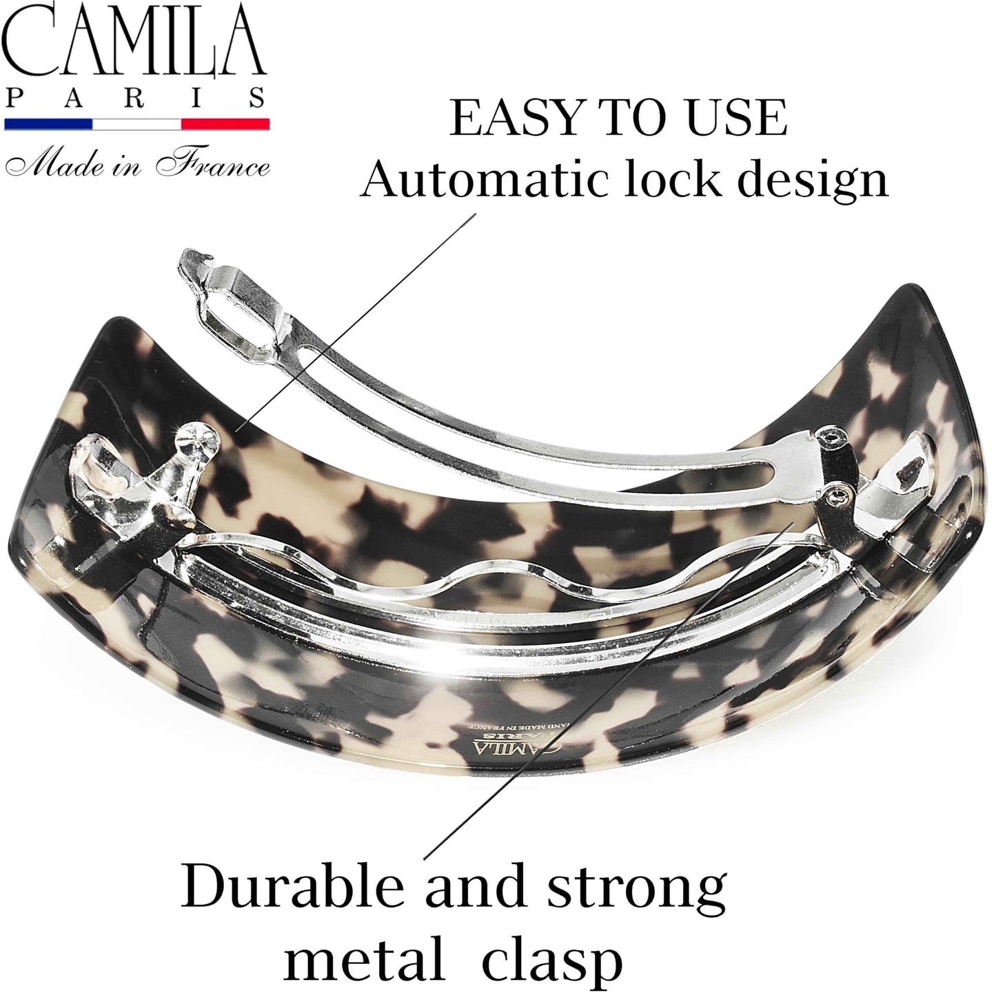 Camila Paris CP3618 French Hair Barrette Clip for Girls for Thick Curly Wavy Long Hair, Strong Hold Grip Hair Clips for Women, Automatic, No Slip Styling Girls Hair Accessories, Handmade in France
