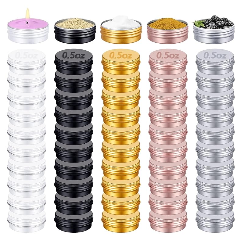 Multi-Color 0.5 oz Aluminum Lip Balm Tins with Screw Lids, Pack of 50
