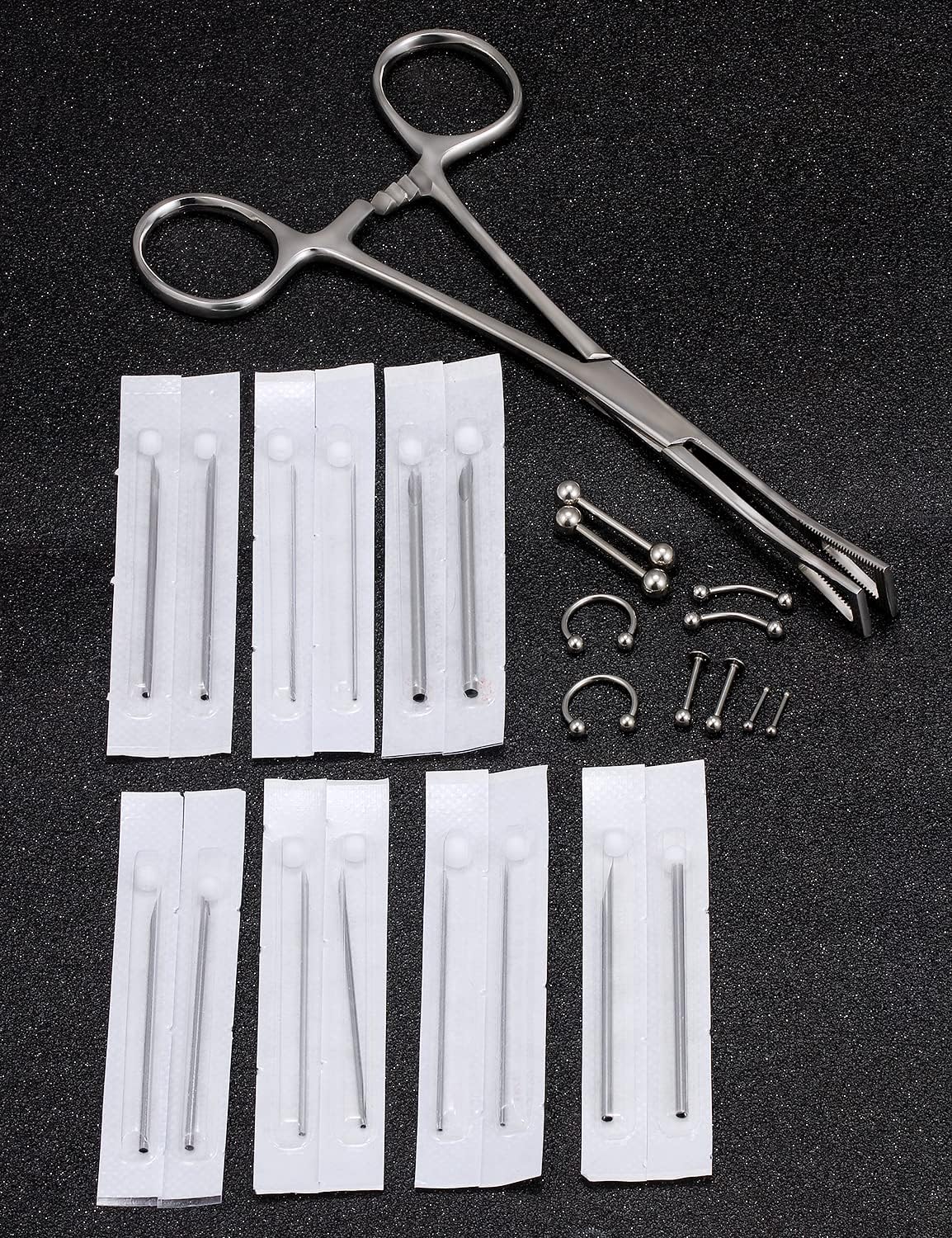 316L Surgical Steel Body Piercing Tools Kit - 9 Styles for Nose, Septum, Lip, Tongue & More
