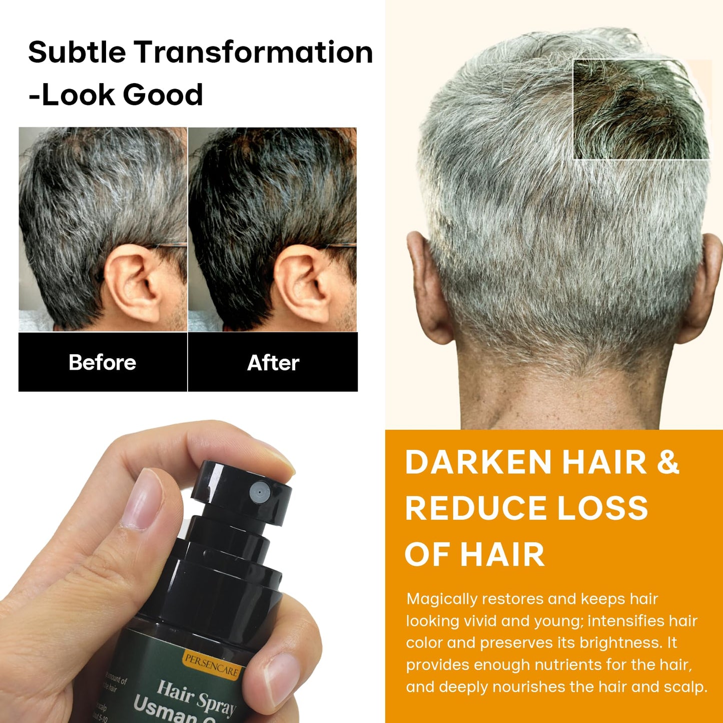 Usman Natural Grass Hair Serum Spray - Reverse Thinning, Boost Growth & Darkening, Scalp Care, Usma Mist for Women & Men