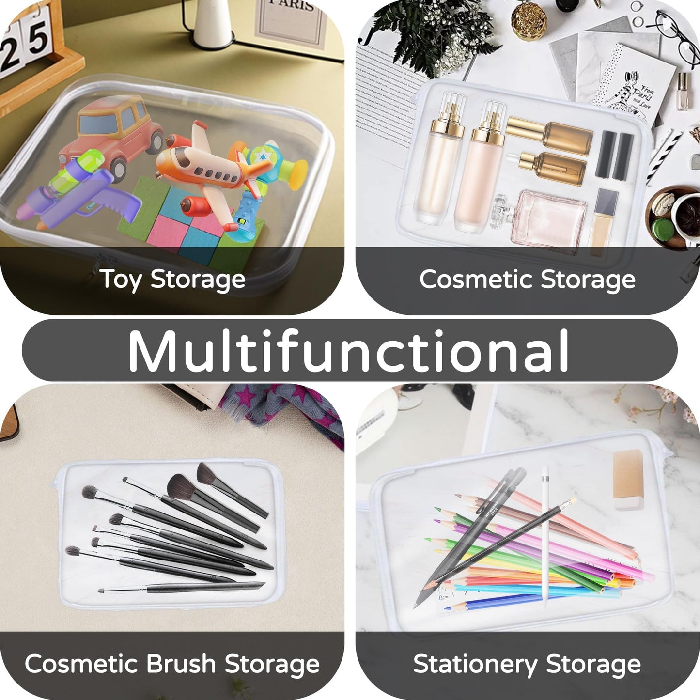 3PCS Zippered Transparent Cases for Snacks,Portable Waterproof Cosmetic Bag with Zipper,Clear Hard Shell Zipper Case for Cosmetic Storage, Putting Snacks, Pencil Case (3PCS-S)