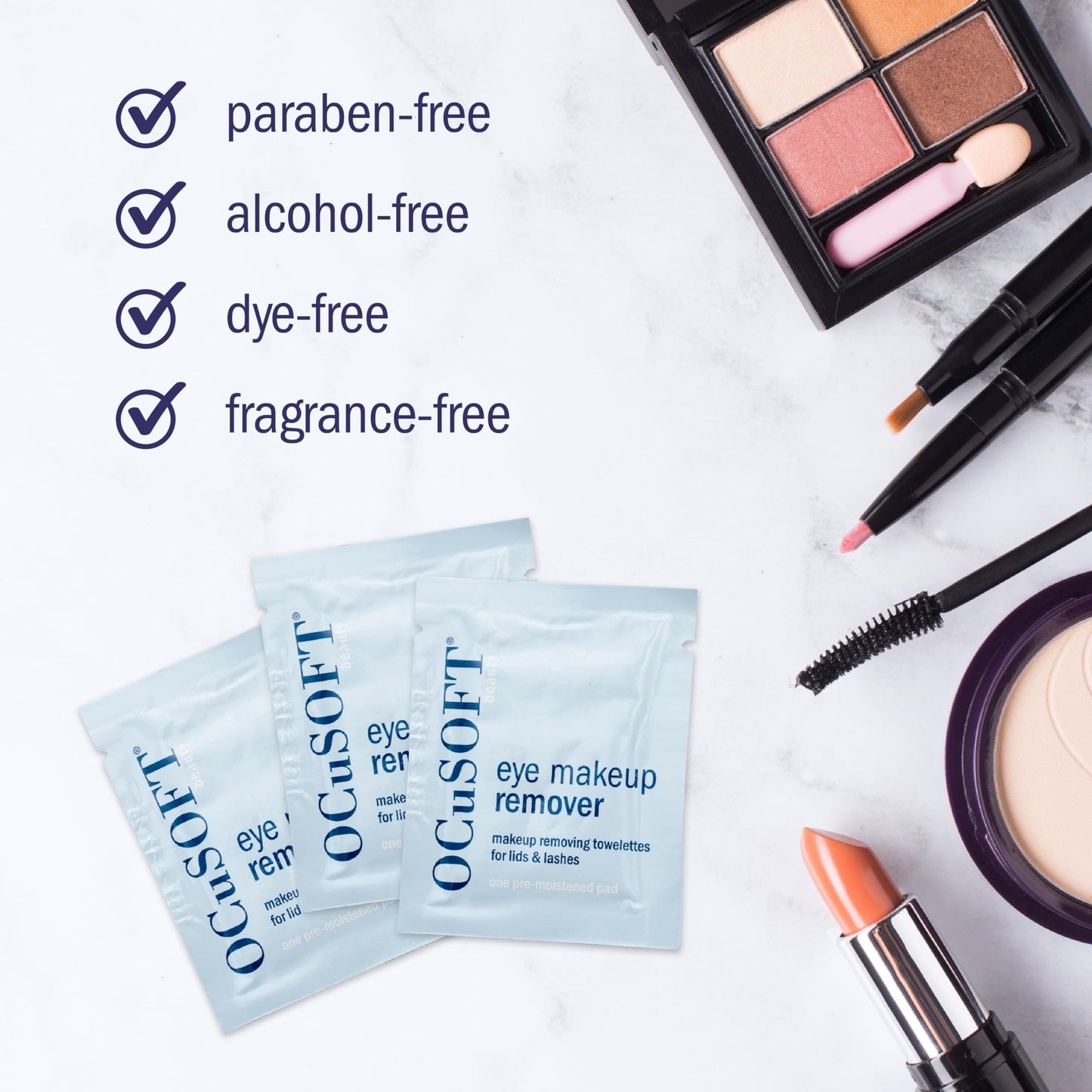 OCuSOFT Beauty Eye Makeup Remover, Individually Wrapped Makeup Removing Towelettes for the Face, Lids and Lashes, 36 Count