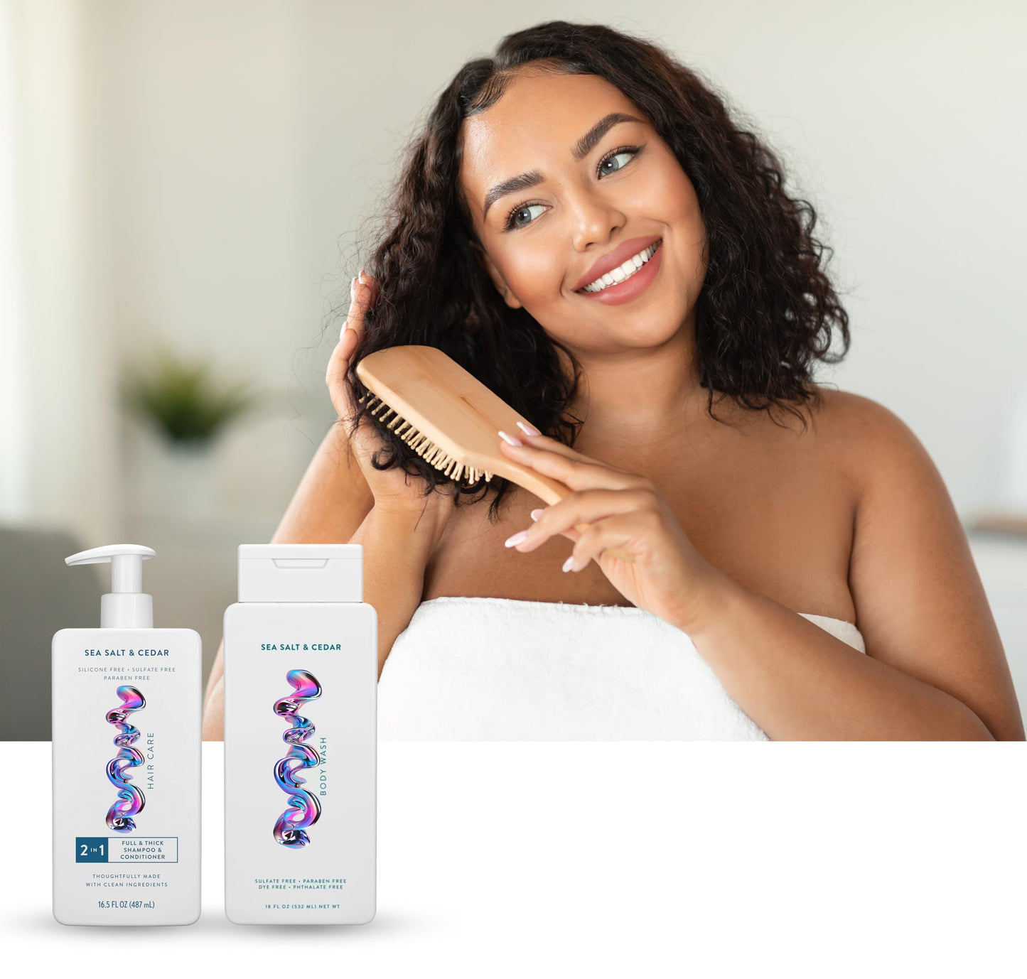 Hair and Body Wash - 2 in 1 Shampoo and Conditioner And Body Wash - Sea Salt & Cedar - Contain Naturally Derived Ingredients | All Hair - 16.5 and 18 FLOz - Pack Of 02