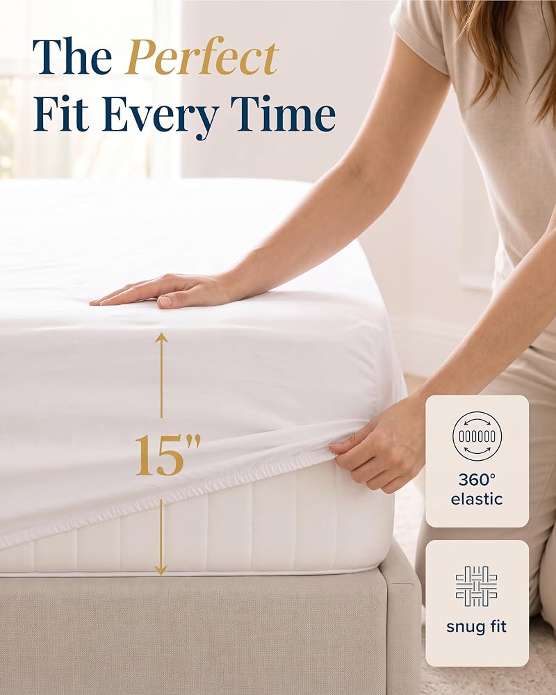 Lane Linen 450TC 100% Cotton Sateen King Sheets – White, Hotel Quality, 15" Deep Pocket (Variation: White+King)