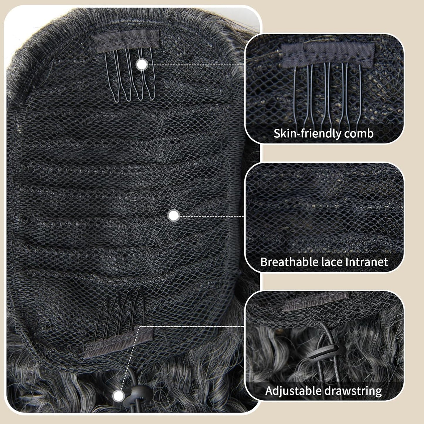 YXCHERISHAIR Ponytail Extension,Curly Wavy Ponytail Ombre Blonde Drawstring Ponytail Hair Extensions for Women Natural Wavy Synthetic Hairpiece for African Women Daily Use party(1B/Grey, 18inch)