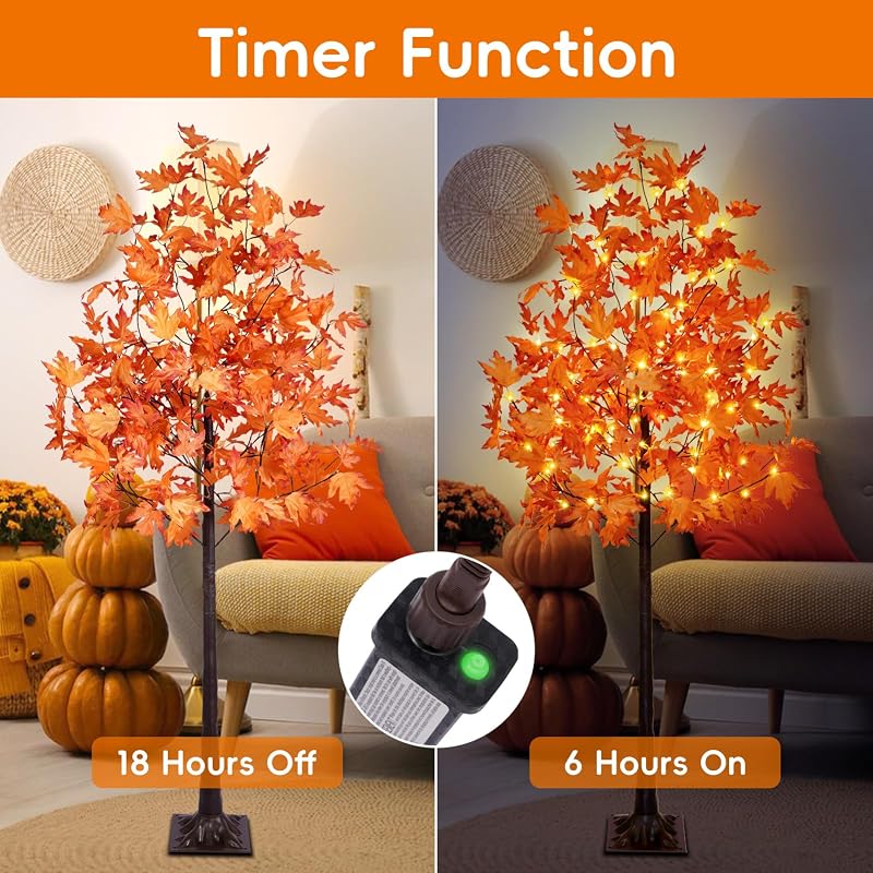 6ft Lighted Maple Tree Novelty Decor with 120 Warm White LEDs