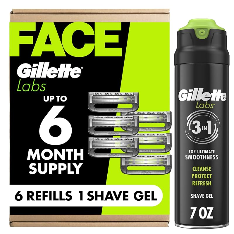 GilletteLabs Razor Refills for Men - 6 Refills + 7oz Rapid Foaming Shave Gel (Variation: 6 Count)