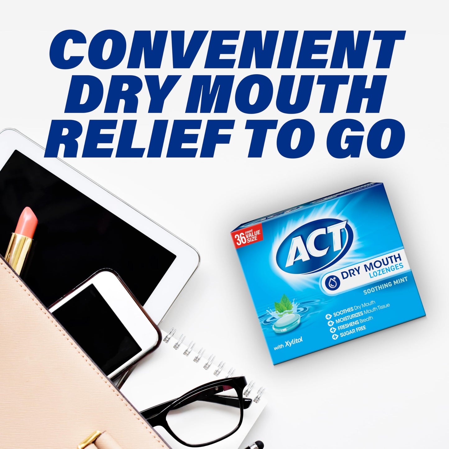 ACT Dry Mouth Lozenges with Xylitol, Soothing Mint, 36 Lozenges